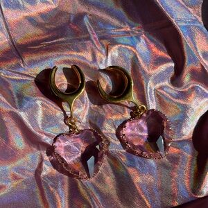 Gold and Pink Heart Glass Hangers